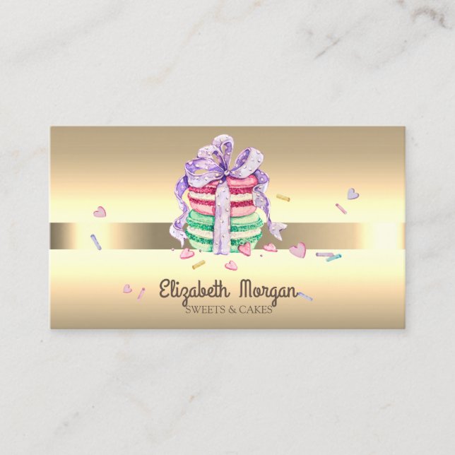 Elegant Proffesional Macarons Sweets Bakery Business Card (Front)