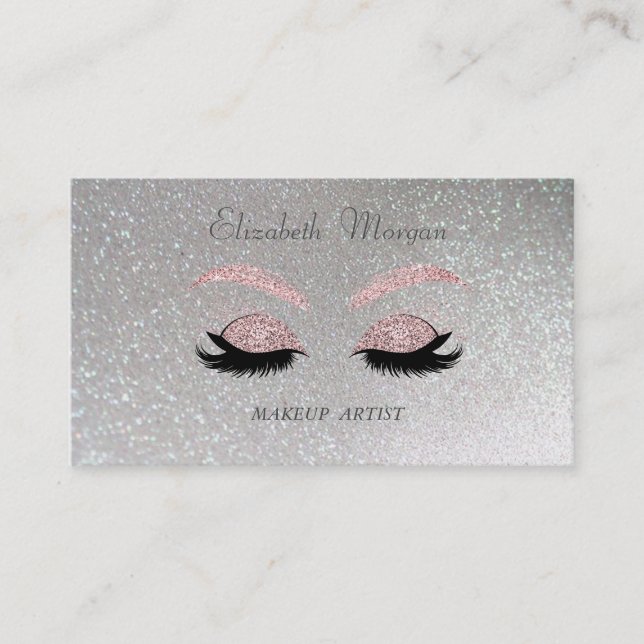 Elegant Proffesional Silver Glitter Faux Lashes Business Card (Front)