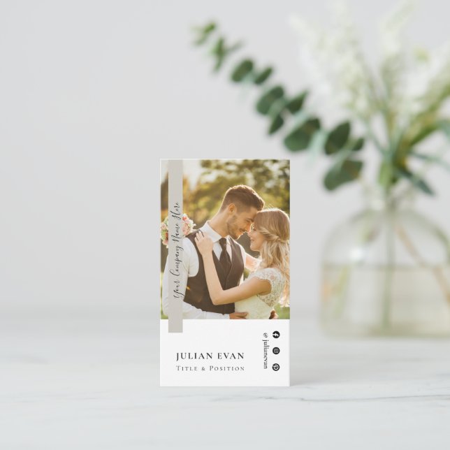 Elegant Profile Photo Sage Green Photographer Business Card (Standing Front)