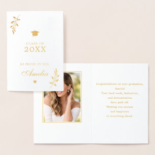 Elegant Proud Graduation Photo Real Gold Foil Card