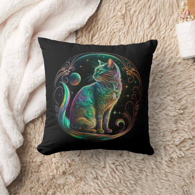 Elegant Psychedelic Cat Modern Artwork | Cushion (Blanket)