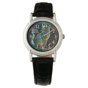 Elegant Psychedelic Cat Modern Artwork   Watch
