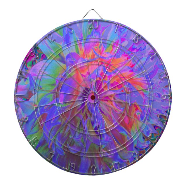 Elegant Psychedelic Decorative Dahlia Flower Dartboard (Front)