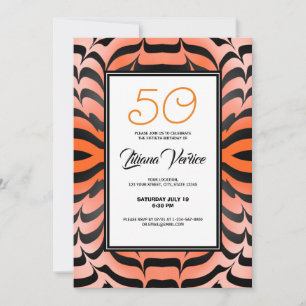 Elegant Psychedelic Orange Black Tiger Skin Print Invitation