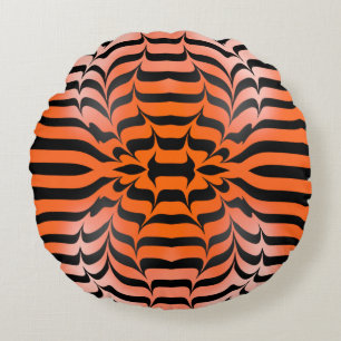 Elegant Psychedelic Orange Black Tiger Skin Print Round Cushion