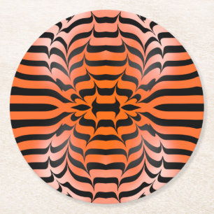 Elegant Psychedelic Orange Black Tiger Skin Print Round Paper Coaster