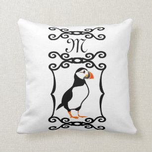 Elegant Puffin in a French Iron Frame Monogram Cushion