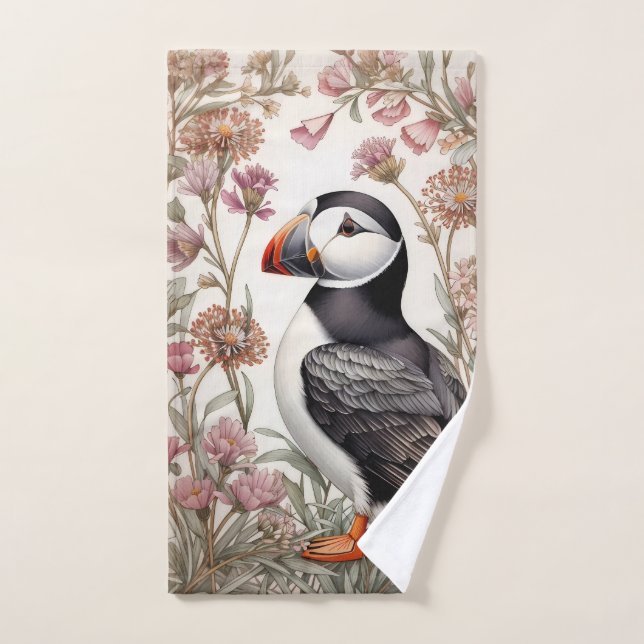 Elegant Puffin William Morris Inspired Floral Hand Towel (Hand Towel)