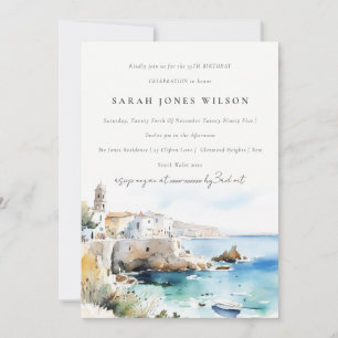 Elegant Puglia Italy Watercolor Landscape Birthday Invitation
