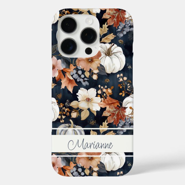 Elegant Pumpkin and flowers fall pattern Case-Mate iPhone Case (Back)