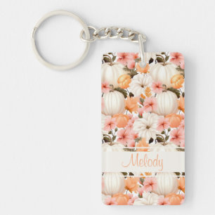 Elegant Pumpkin and flowers fall pattern Key Ring