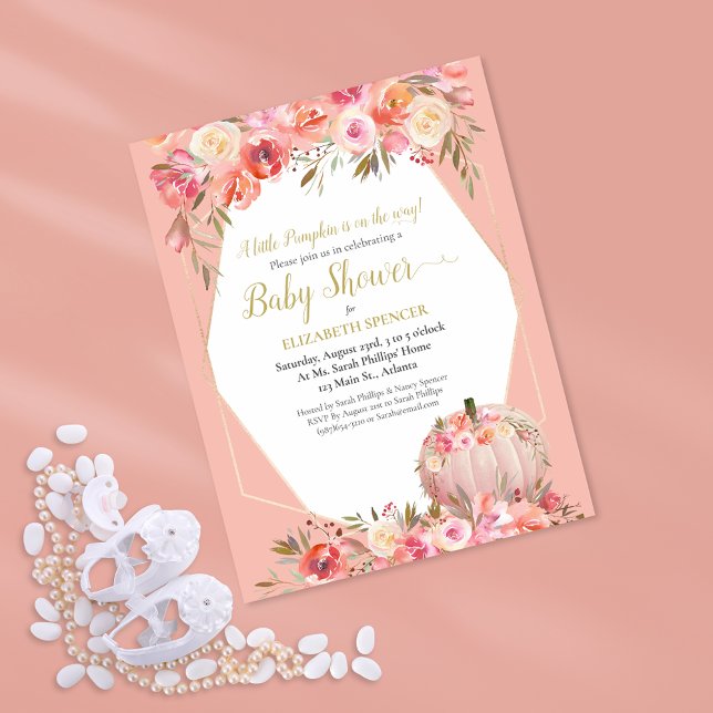 Elegant Pumpkin Baby Girl Shower Rose Gold Announcement Postcard (Creator Uploaded)