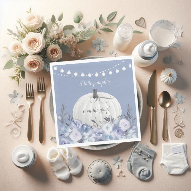 Elegant Pumpkin Baby Shower Dusty Blue Napkin (Creator Uploaded)