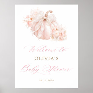Elegant Pumpkin Bow Baby Shower Welcome Poster