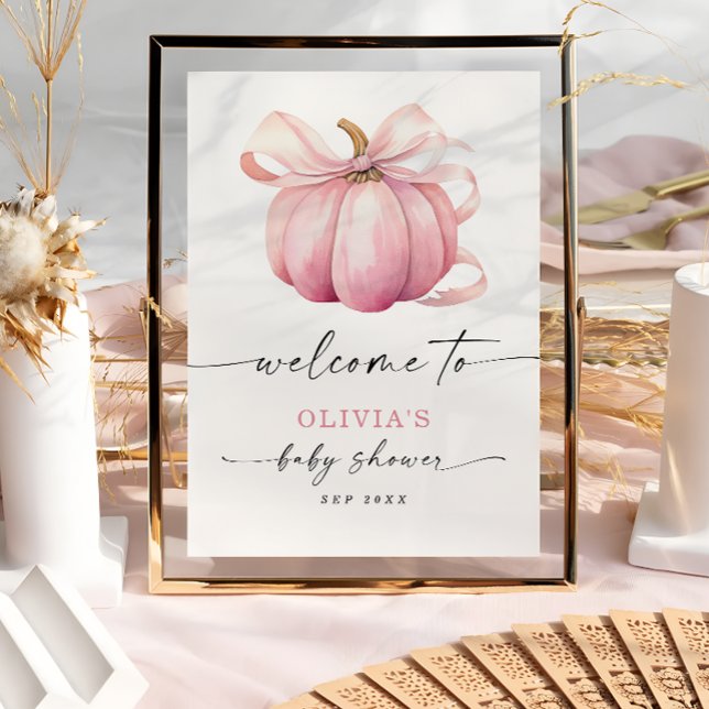 Elegant Pumpkin Bow Pink Baby Shower Welcome Poster (Creator Uploaded)