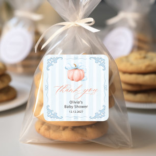 Elegant Pumpkin Boy Baby Shower Thank you Square Sticker