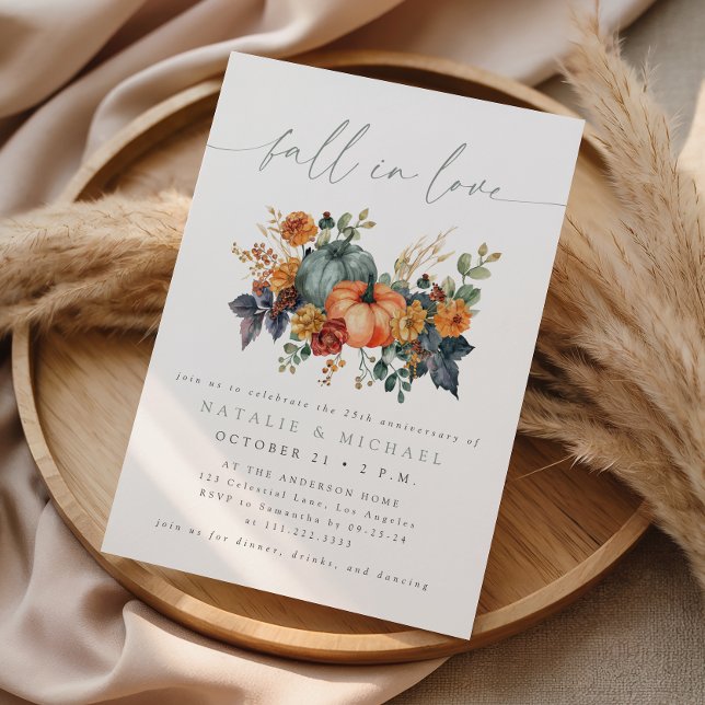 Elegant Pumpkin Fall in Love Wedding Anniversary Invitation (Creator Uploaded)