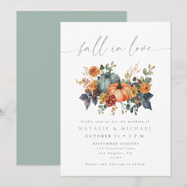 Elegant Pumpkin Fall in Love Wedding Invitation (Front/Back)