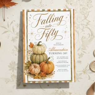 Elegant Pumpkin Falling into Fifty 50th Birthday Invitation