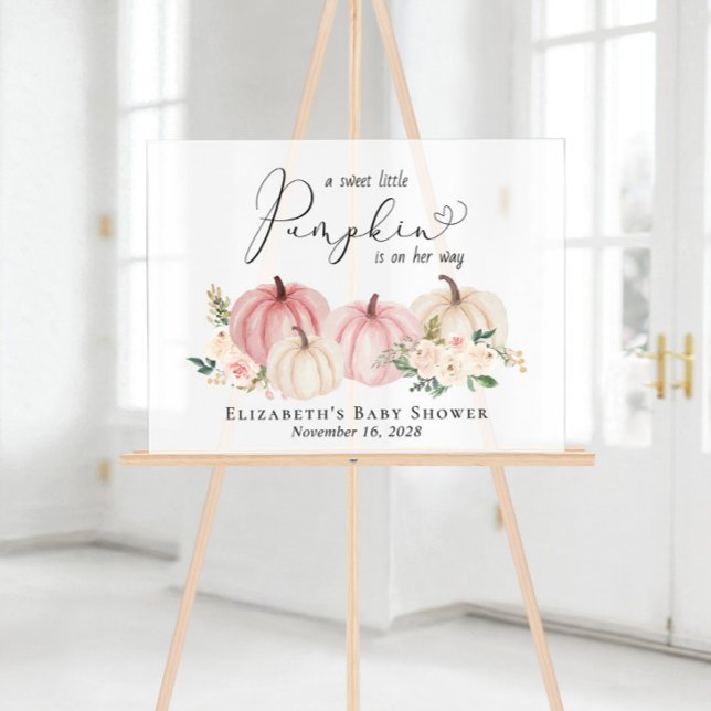 Elegant Pumpkin Floral Baby Girl Shower Welcome Acrylic Sign (Creator Uploaded)