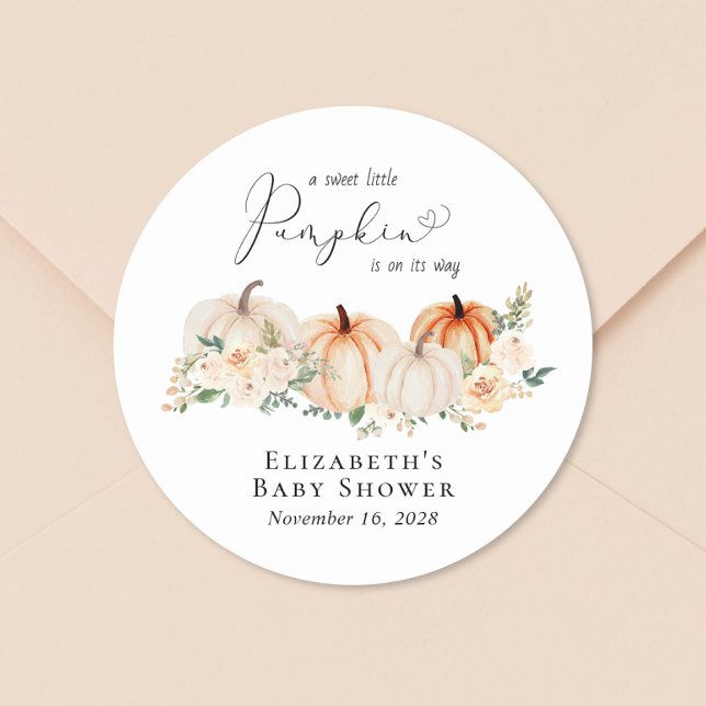 Elegant Pumpkin Floral Baby Shower Classic Round Sticker (Creator Uploaded)