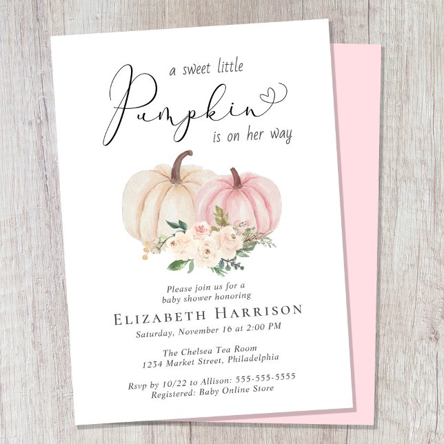 Elegant Pumpkin Floral Girl Baby Shower Invitation (Celebrate the upcoming arrival of your sweet little autumn baby with a pumpkin-themed baby shower)