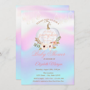 Elegant Pumpkin,Floral Holographic Baby Shower Invitation