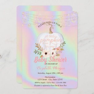 Elegant Pumpkin, Floral Holographic Baby Shower Invitation