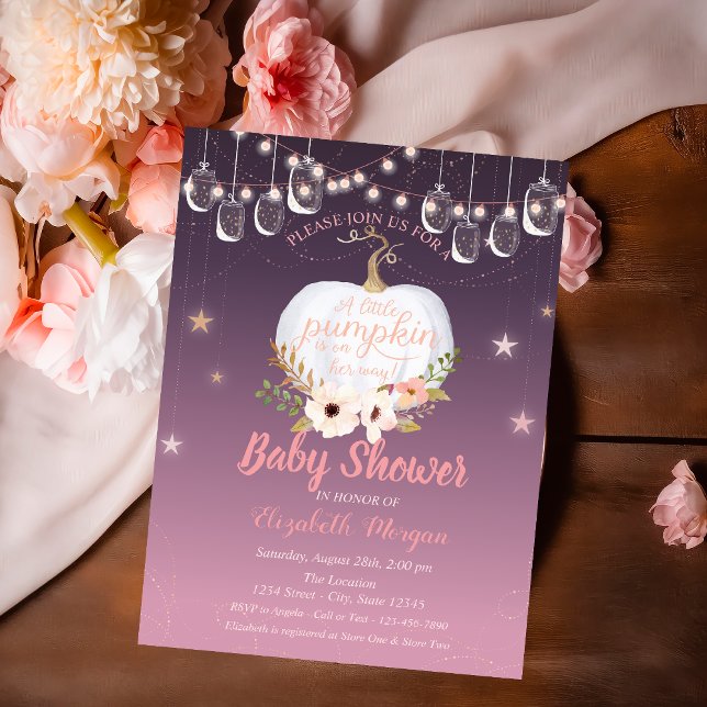 Elegant Pumpkin,Floral,Mason Jar Baby Shower Invitation (Creator Uploaded)