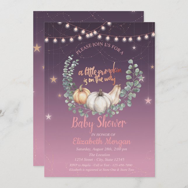 Elegant Pumpkin,Floral,String Lights Baby Shower Invitation (Front/Back)