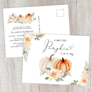 Elegant Pumpkin Floral Watercolor Baby Shower Invitation Postcard