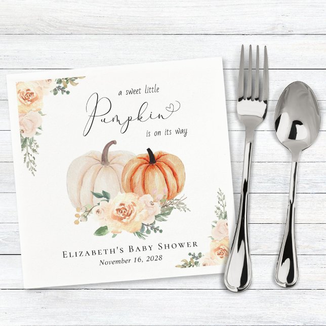 Elegant Pumpkin Floral Watercolor Baby Shower Napkin (Creator Uploaded)