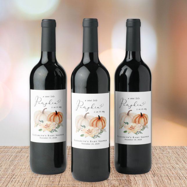 Elegant Pumpkin Floral Watercolor Baby Shower Wine Label (Creator Uploaded)