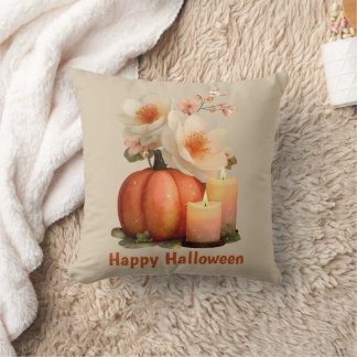 Elegant Pumpkin & Flowers Halloween Cushion