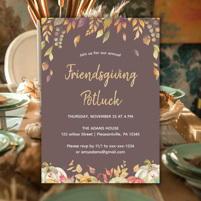Elegant Pumpkin Friendsgiving Potluck Invitation (Creator Uploaded)