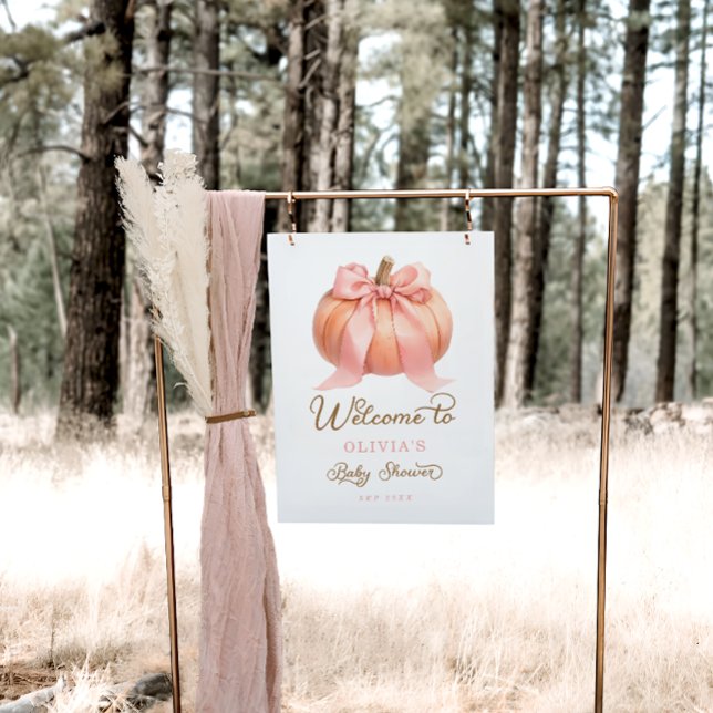 Elegant Pumpkin Pink Bow Baby Shower Welcome Poster (Creator Uploaded)