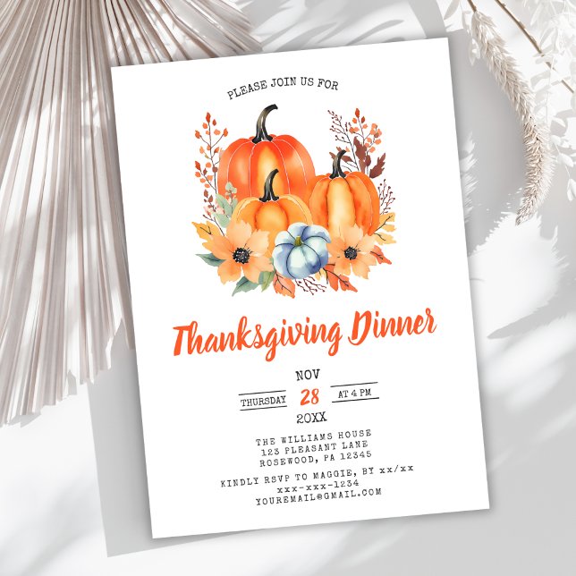 Elegant Pumpkin Thanksgiving Dinner Invitation (Creator Uploaded)
