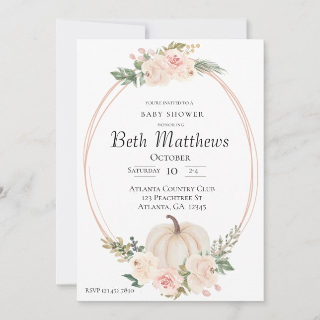 Elegant Pumpkin Theme Baby Shower Invitation (Front)