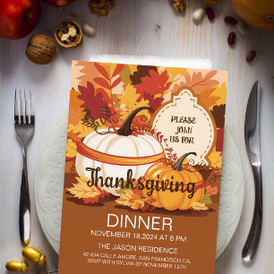 Elegant Pumpkin-Themed Thanksgiving Dinner Invitation