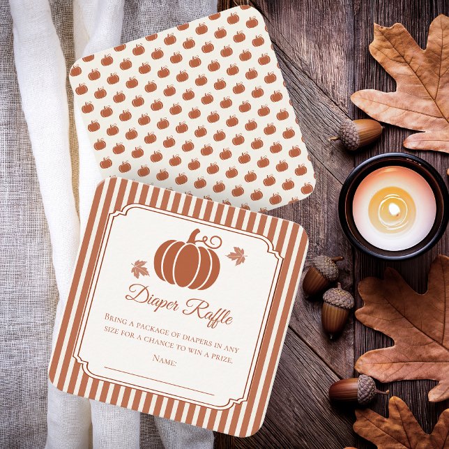 Elegant Pumpkins & Pacifiers Diaper Raffle Enclosure Card (Elegant pumpkin diaper raffle enclosure card with timeless rust and cream striped design.)