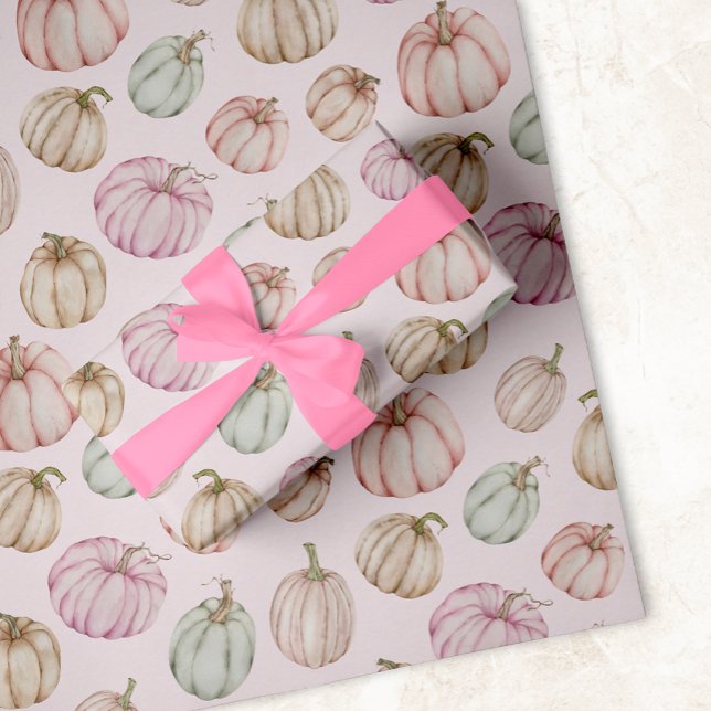 Elegant Pumpkins Pink Girl Baby Shower Wrapping Paper Sheet (Custom pink pumpkins wrapping paper sheets at PartyInvitationShop.com)
