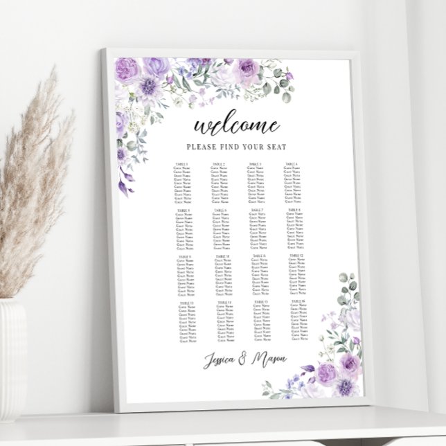 Elegant Puple Lilac Floral Wedding Seating Chart (Creator Uploaded)