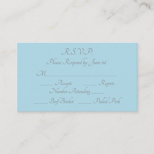 Elegant Purist Blue Grey Formal Wedding RSVP Card (Front)