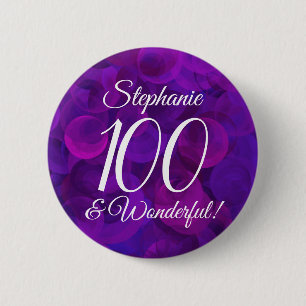 Elegant Purple 100 and Wonderful Birthday Party 6 Cm Round Badge