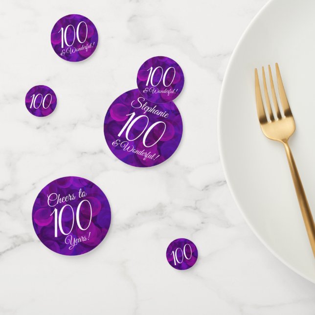 Elegant Purple 100 and Wonderful Birthday Party Confetti (Group)