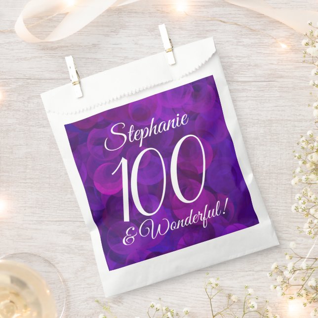 Elegant Purple 100 and Wonderful Birthday Party Favour Bags (Clipped)