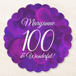 Elegant Purple 100 and Wonderful Birthday Party Paper Coaster