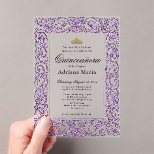 Elegant Purple 15th Birthday Quinceanera Acrylic Invitations