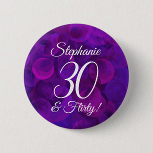 Elegant Purple 30 and Flirty Birthday Party 6 Cm Round Badge