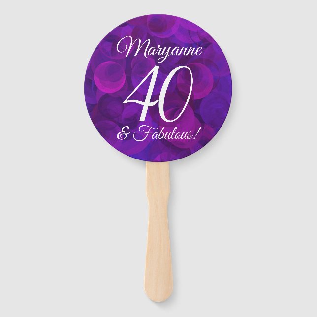 Elegant Purple 40 and Fabulous Birthday Party Hand Fan (Front)